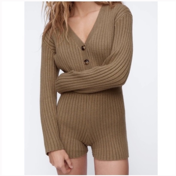 Zara brown chunky knit sweater romper size large - Picture 8 of 8